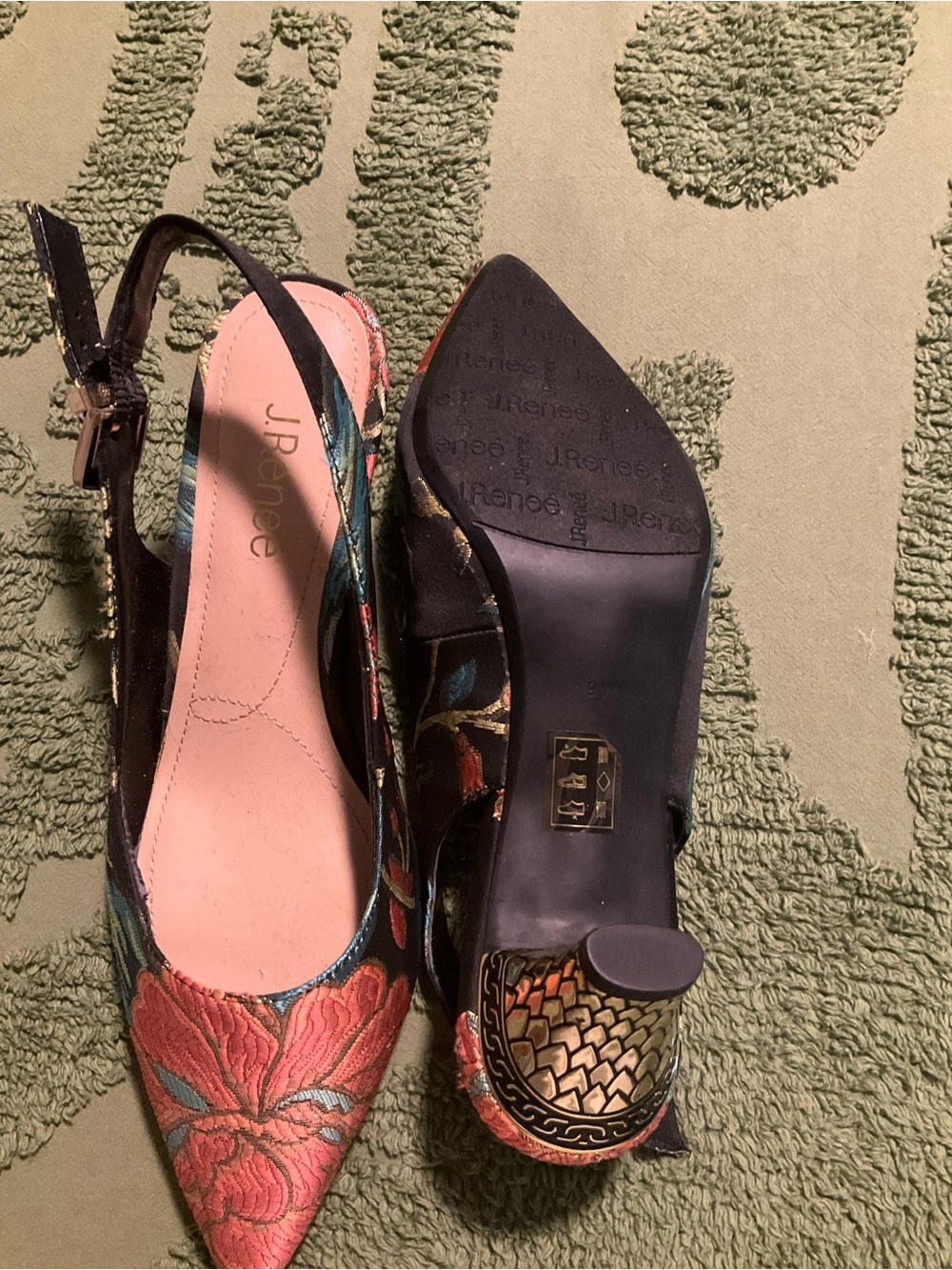 J Renee Floral Slingback Heels 9W - Picture 3 of 4